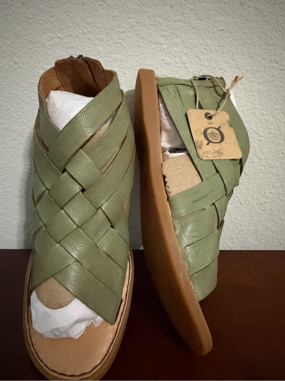 Born Olive Woven Leather Zip-Back Sandals - Picture 4 of 8